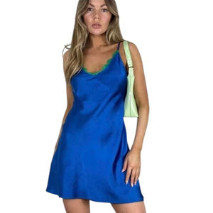 Women's Zara Blue & Green Lace Trim Chemise Slip Dress S